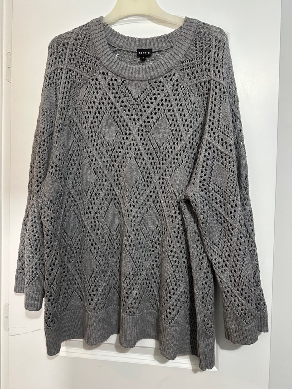 Torrid Gray Openwork Diamond Crewneck Sweater